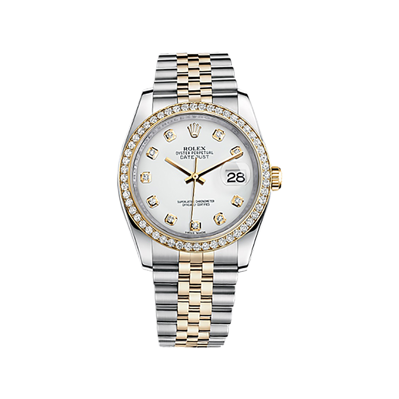 Datejust 36 116243 Gold & Stainless Steel Watch (White Set with Diamonds)